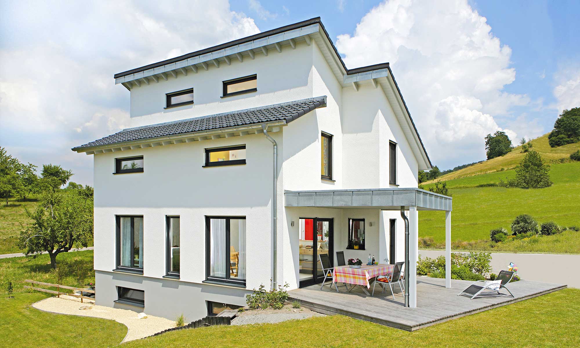 Terrasse Pultdach Haus Allmendinger von Fertighaus WEISS