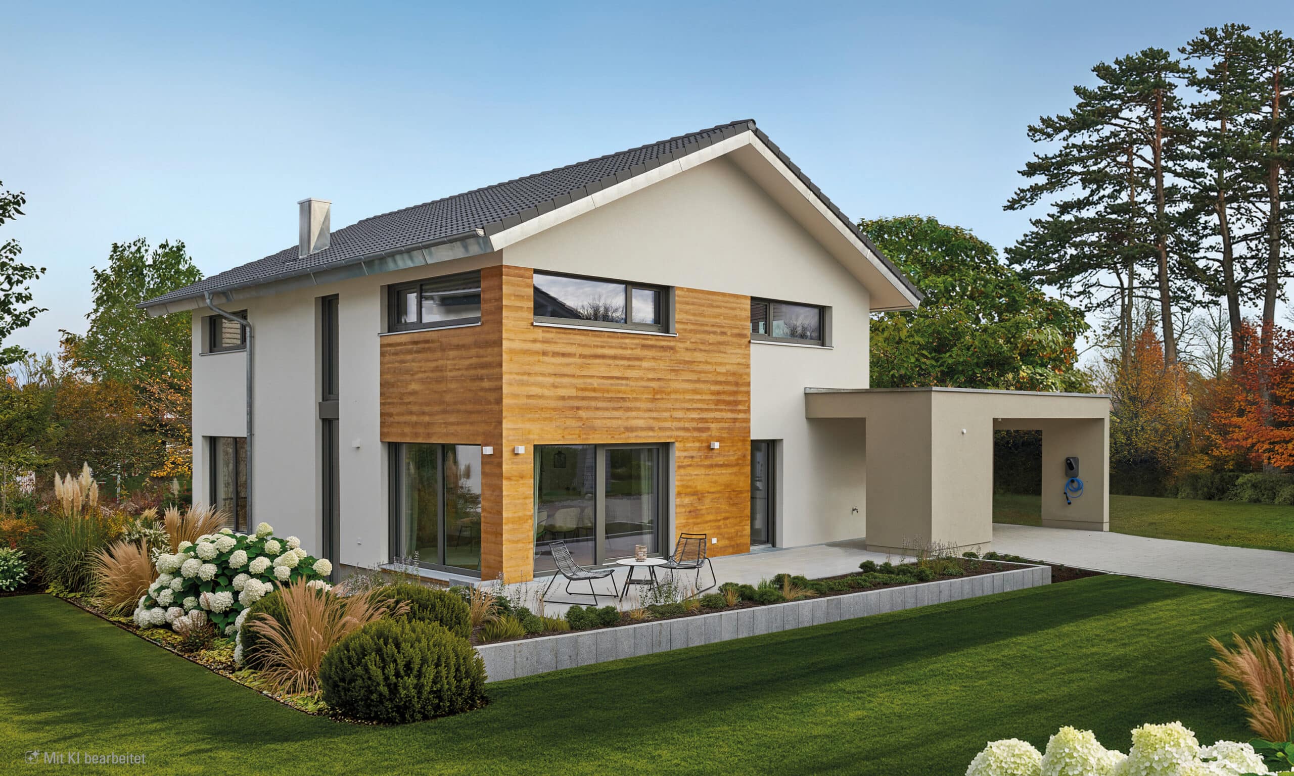 Das Musterhaus Balance ist ein Haus mit Satteldach und flexiblem Grundriss