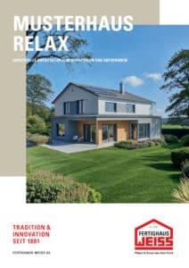 Flyer mit Grundrissen zum Musterhaus Relax Fellbach von Fertighaus WEISS