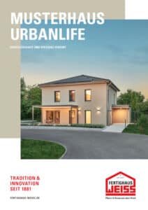 Flyer mit Grundrissen zum Musterhaus UrbanLife Mannheim von Fertighaus WEISS
